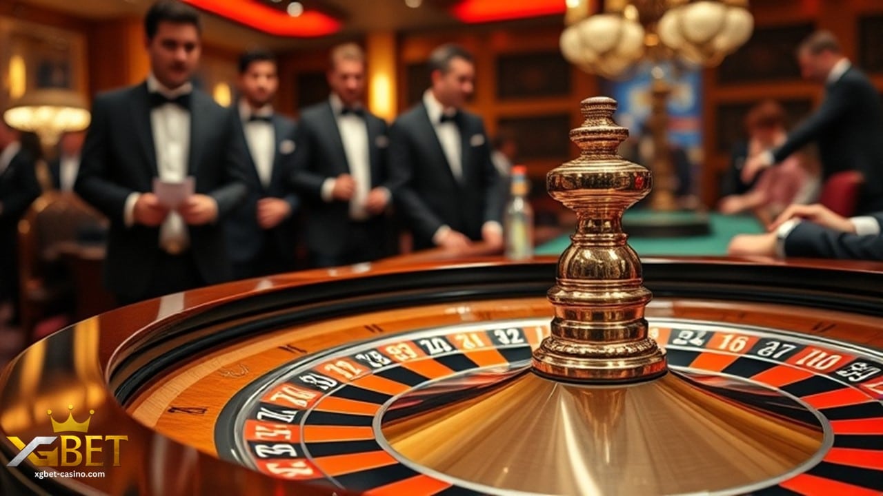 a roulette wheel with players at the background