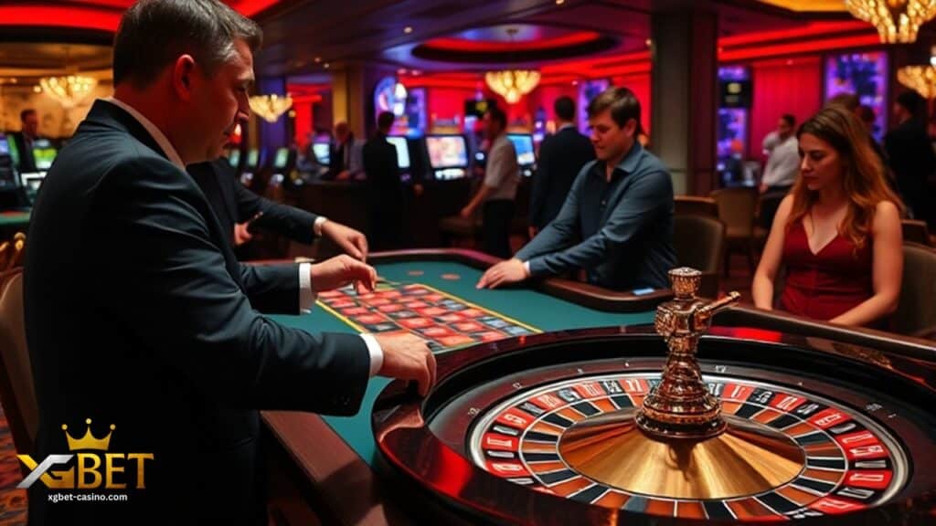 Players place bets using D'Alembert betting system on the roulette table with a dealer.