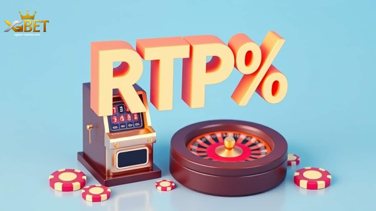 a small roulette and slot machine with casino chips and a RTP%