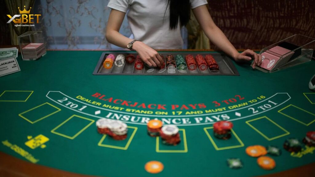 a live blackjack table with a dealer