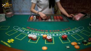 a live blackjack table with a dealer